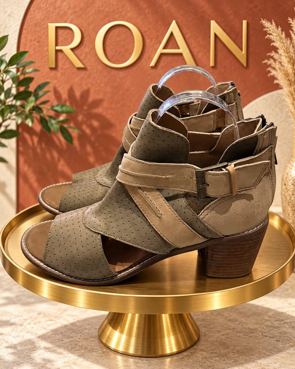 Roan by Bed Stu Natalie Leather Open Toe Booties Women’s 9M Taupe